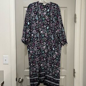 Loft M/L Open Front Floral Longline Coverup Sweater Tunic Top G1